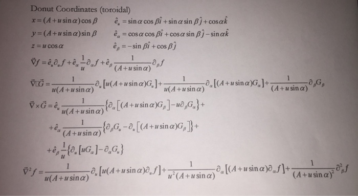 Solved Donut Coordinates Toroidal E Sin B Cos B Z U Chegg Com