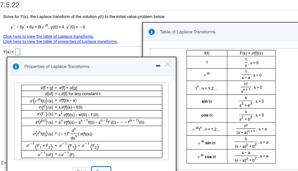 Solved 7 5 22 Solve For Y S The Laplace Transform Of Th Chegg Com