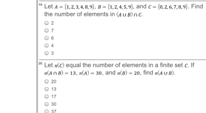 Solved 19 Let A 1 2 3 4 8 9 B 1 2 4 5 9 Chegg Com