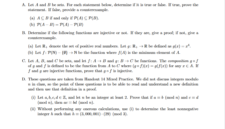 Solved A Let A And B Be Sets For Each Statement Below Chegg Com