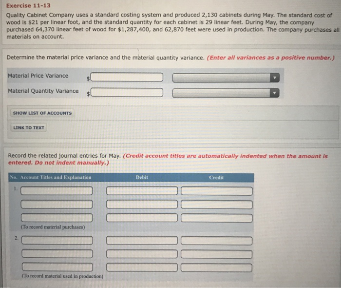 Solved: Quality Cabinet Company Uses A Standard Costing Sy ...