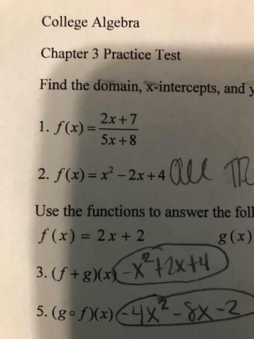 Solved College Algebra Chapter 3 Practice Test F X 2x