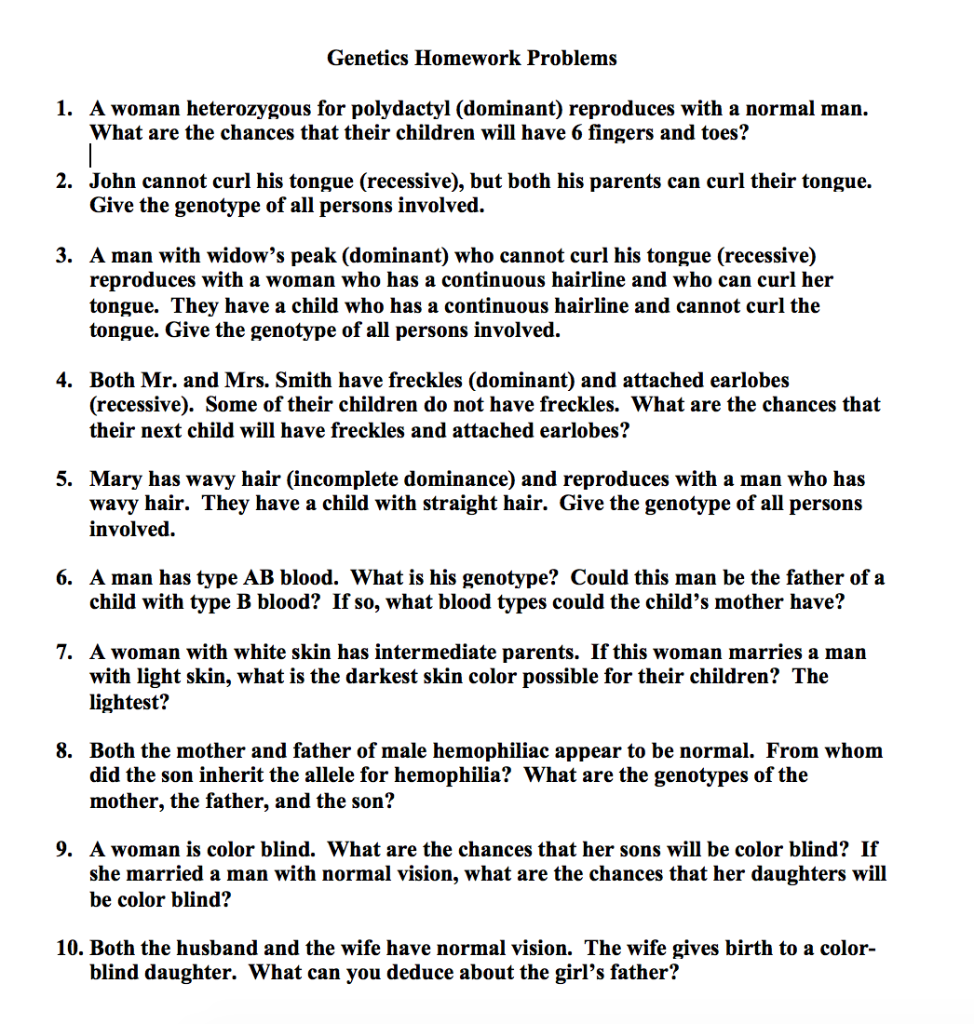 Solved Genetics Homework Problems 1 A Woman Heterozygous