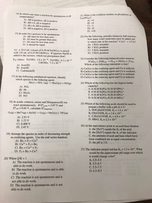 Solved 14 In Which Case Must A Reaction Be Spontancous A Chegg Com