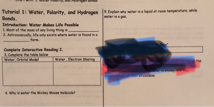 Solved 9 Explain Why Water Is A Liquid At Room Temperatu