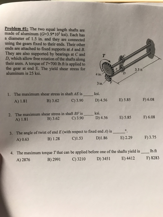 Solved Problem L The Two Equal Length Shafts Are Made O Chegg Com