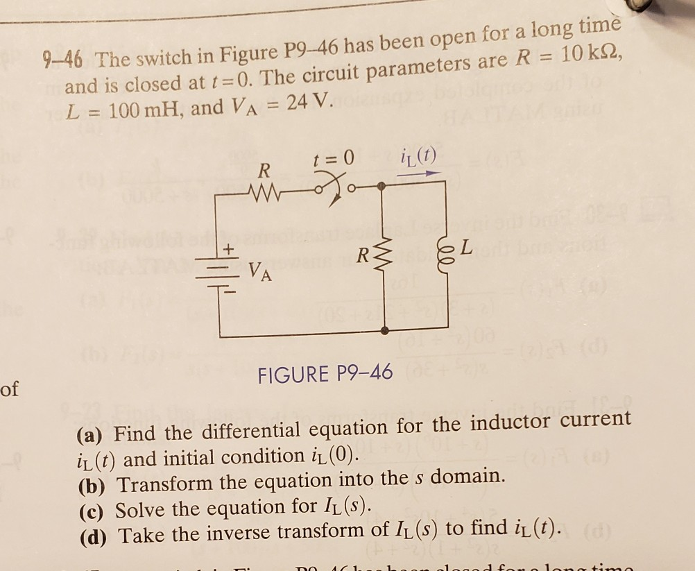 Solved ( 9–39The switch in Figure P9–39 has been open for a