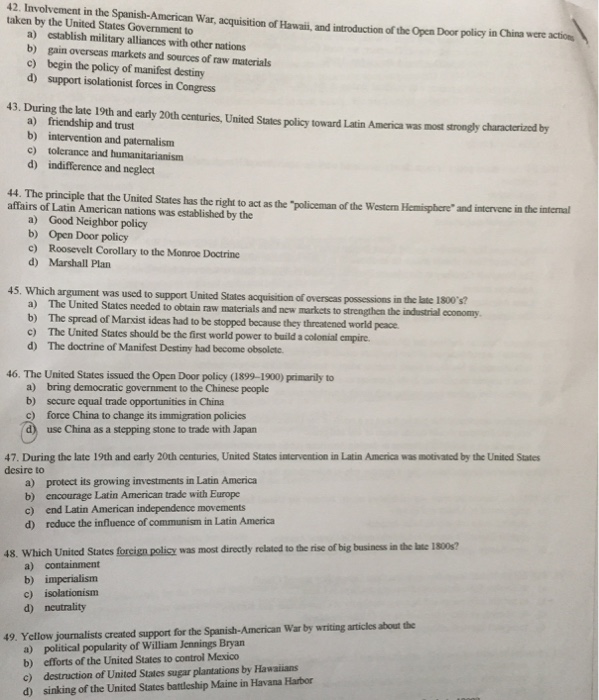 Solved 42 Involvement In The Spanish American War Acqui