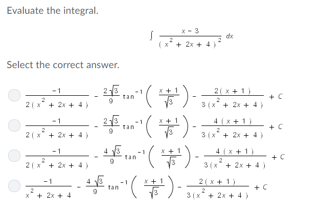 Solved Evaluate The Integral Select The Correct Answer T