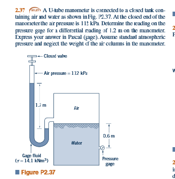 Solved 2 37a U Ube Manometer Is Cornected To A Clesed Tan 2 37a U Ube Manometer Is Cornected To A Clesed Tank Con Taining Air