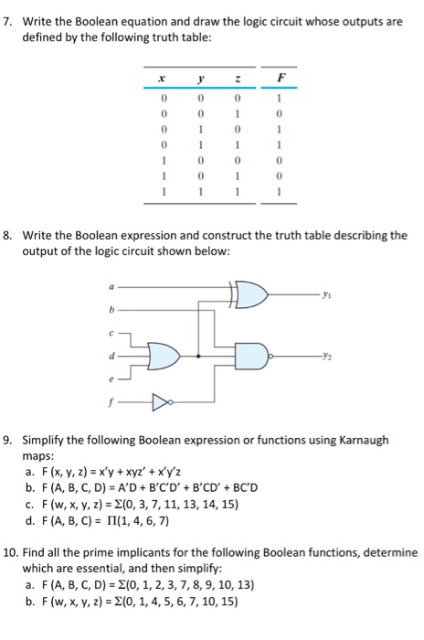 Solved 7 Write The Boolean Equation