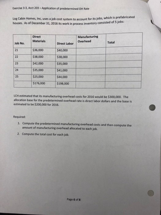 Solved Exercise 3 3 Acct 203 Application Of Predetermine