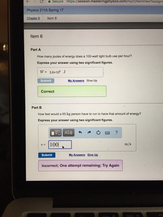 Solved How Many Joules O1 Energy Does A 100watt Light Bu...