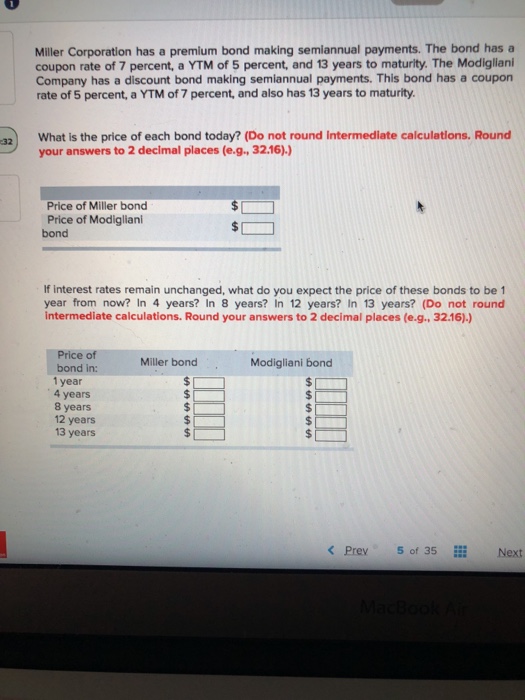 Miller Corporation Has A Premium Bond Making Chegg 