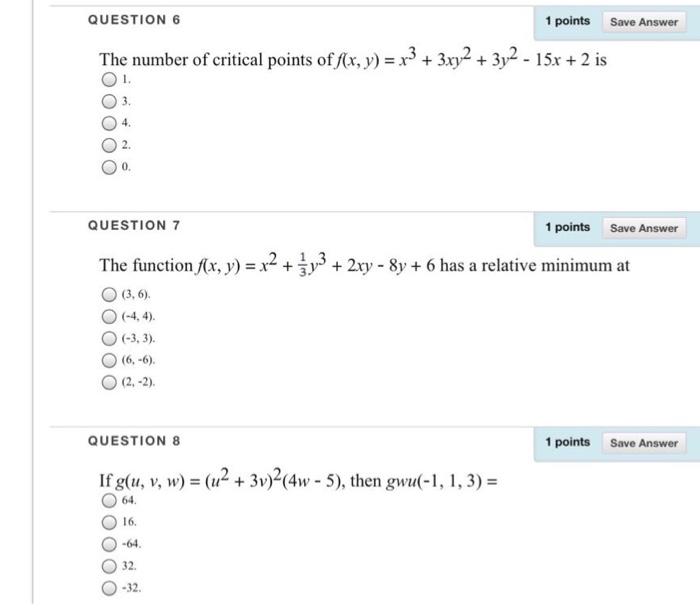 Solved The Number Of Critical Points Of F X Y X 3 Chegg Com