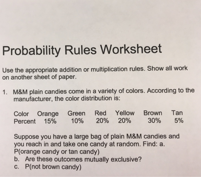 Probability Rules Worksheet Use The Appropriate Chegg 