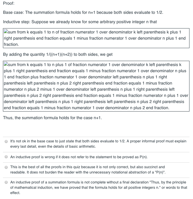 Proof Base Case The Summation Formula Holds For N 1 Chegg Com