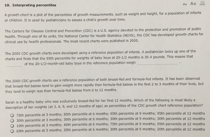 Solved A Growth Chart Is A Plot Of The Percentiles Of Gro