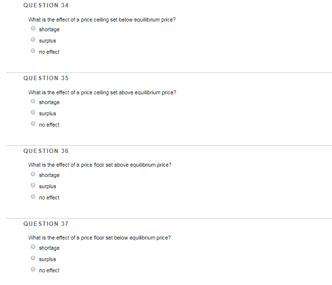 Solved Question 34 What Is The Effect Of A Price Ceiling