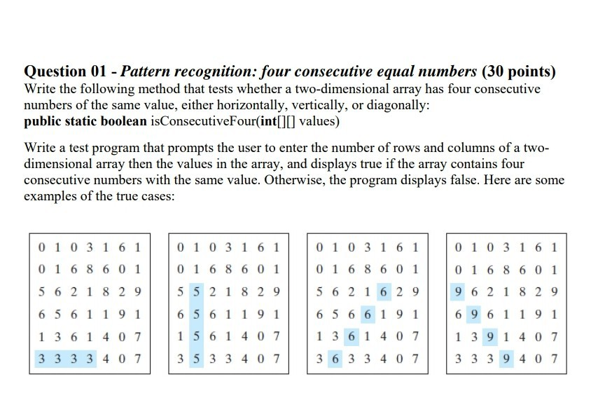 Solved Write The Code On Java Question 01 Pattern Recog