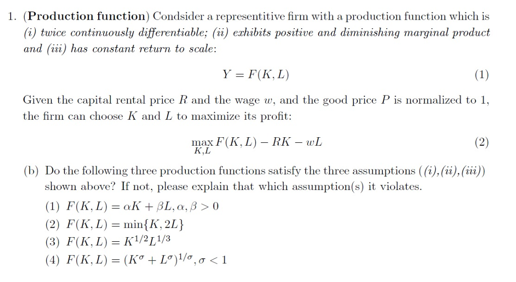 Solved Production Function Condsider A Representitive F Chegg Com