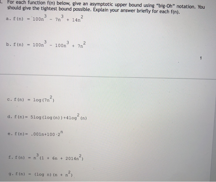 Solved For Each Function F N Below Give An Asymptotic Chegg Com