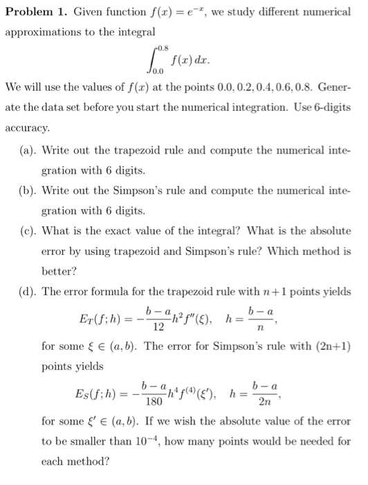 Solved Given Function F X E X We Study Different Num Chegg Com