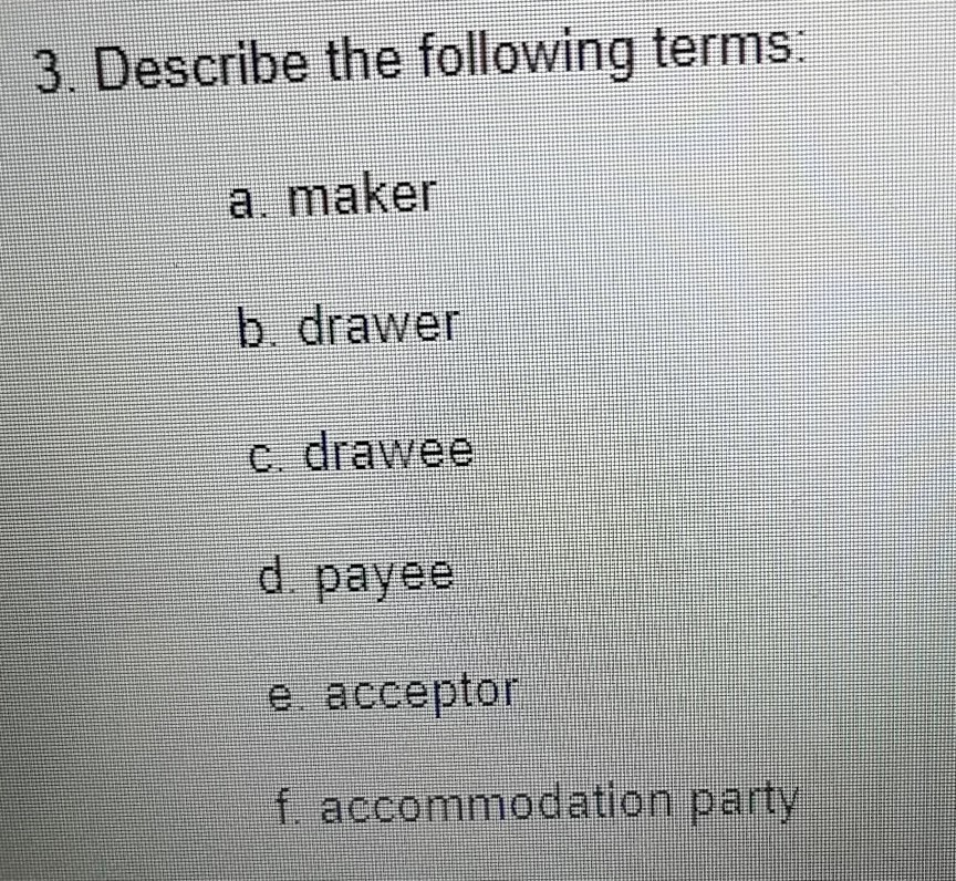 Solved 3 Describe The Following Terms A Maker B Drawer