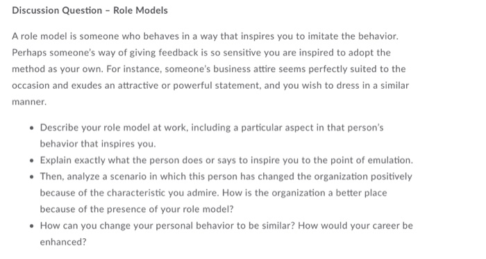 Solved Discussion Question Role Models A Role Model Is So Chegg Com