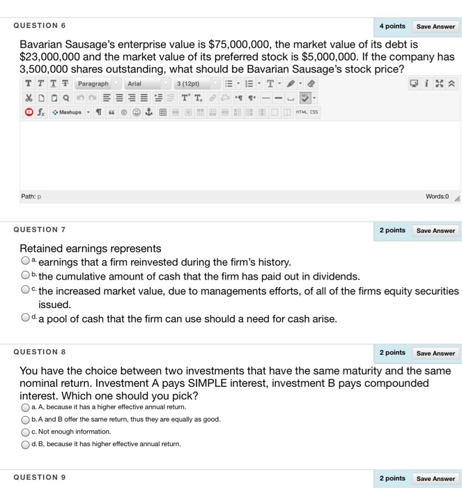 Bavarian Sausage S Enterprise Value Is 75 000 000 Chegg Com