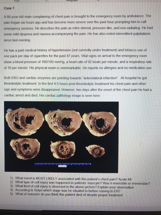 Solved Case 1 A 66-year-old male complaining of chest pain