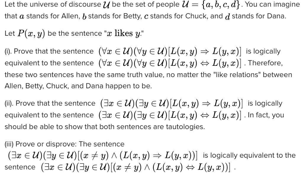 Solved Let The Universe Of Discourse U Be The Set Of Peop Chegg Com