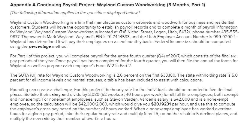 Appendix A Continuing Payroll Project: Wayland Cus 