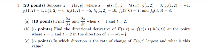 Solved Points Suppose Z F X Y Where Z G S T Chegg Com