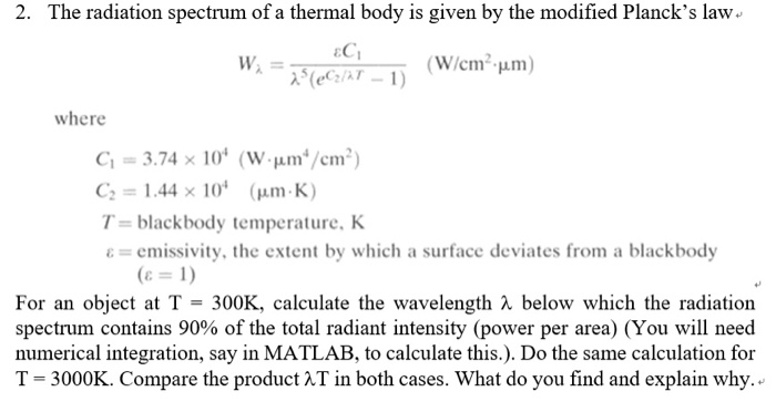 Solved 2 The Radiation Spectrum Of A Thermal Body Is Giv Chegg Com