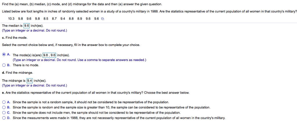 Solved Find The A Mean B Median C Mode And D M Chegg Com