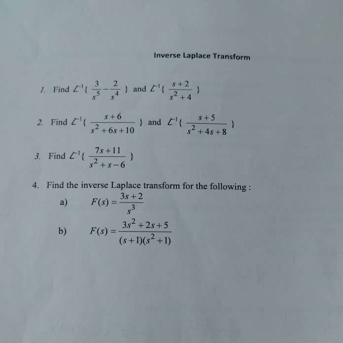 Solved Inverse Laplace Transform S 2 S 4 1 Find L1 2 Chegg Com