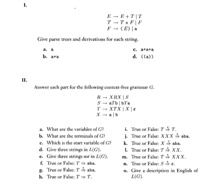 Solved I Give Parse Trees And Derivations For Each Strin Chegg Com