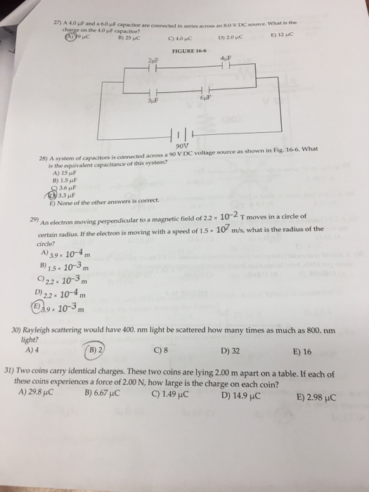 Solved A 4 0 Mu F And A 6 0 Mu F Capacitor Are Connected Chegg Com