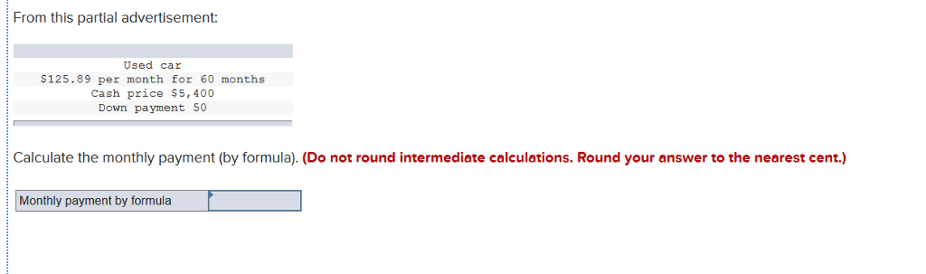 Used Car Down Payment Calculator >> Solved From This Partial Advertisement Used Car 125 89 Used Car Down Payment Calculator >> Solved From This Partial Advertisement Used Car 125 89