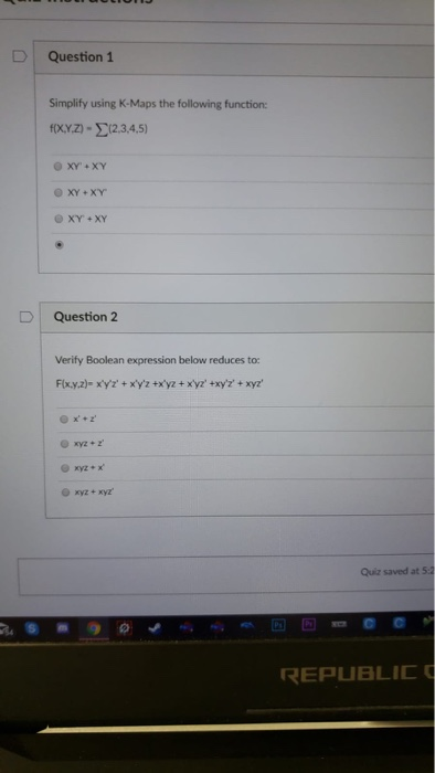 Solved D Question 1 Simplifty Using K Maps Following Function Xyz 23 45 Xy Xy Xy Xy D Question 2 Q Coursehigh Grades