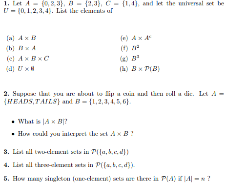 Solved 1 Let A0 2 3 B 2 3 C 1 4 And Let The Universa Chegg Com