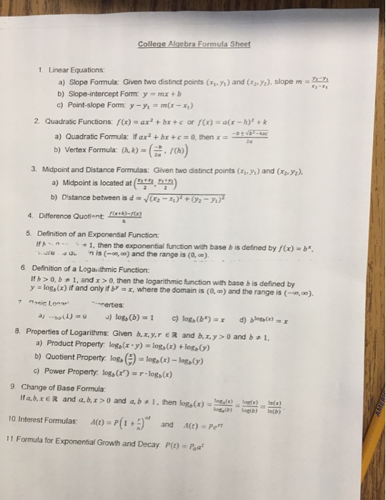 linear algebra formula sheet