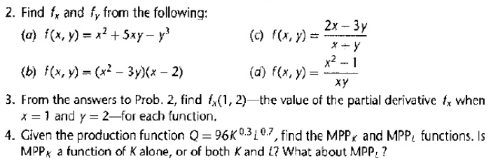 Solved 2 Find Fx And Fy From The Following F X Y X2 Chegg Com