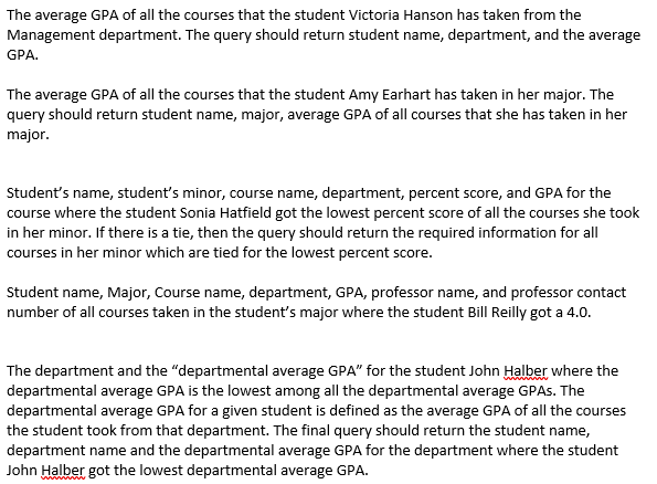 The average GPA of all the courses that the student Victoria Hanson has taken from the Management department. The query shoul