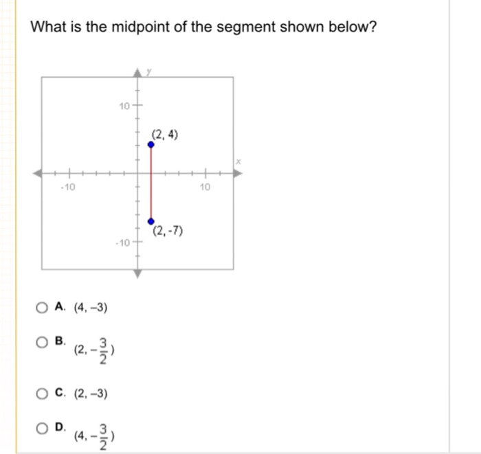 Solved What is the midpoint of the segment shown below? A. | Chegg.com