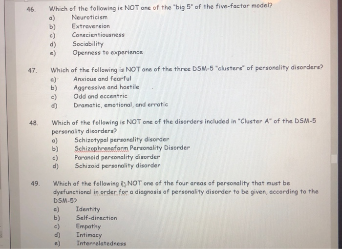 46. Which of the following is NOT one of the "big 5