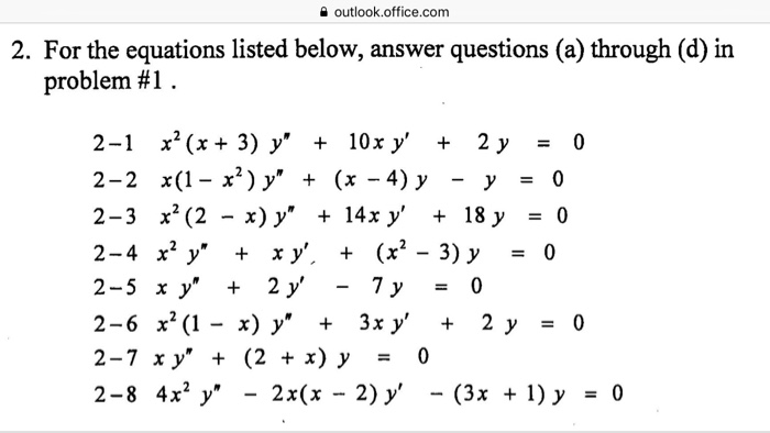Outlook Office Com 2 For The Equations Listed Below Chegg Com