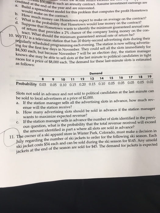 credited s $50,000 an annuity contract. Assume investment earnings are eet model for this problem that computes the profit Ho