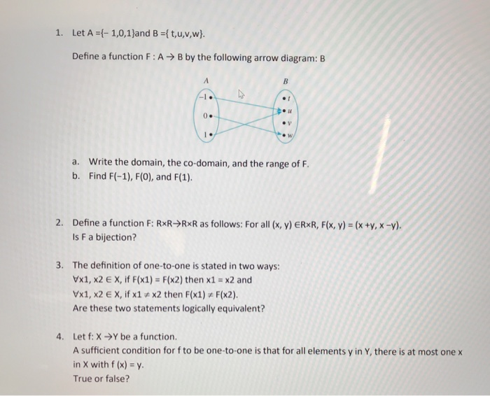 Solved 1 Let A 1 0 1 And B T U V W Define A Function Chegg Com